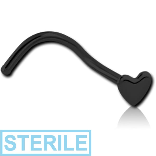 STERILE BLACK PVD COATED SURGICAL STEEL HEART CURVED NOSE STUD
