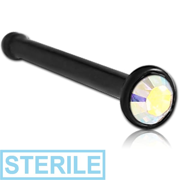 STERILE BLACK PVD COATED SURGICAL STEEL SWAROVSKI CRYSTAL JEWELLED NOSE BONE WITH STONE BONDING