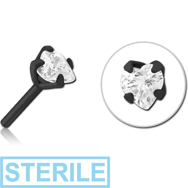 STERILE BLACK PVD COATED SURGICAL STEEL JEWELLED THREADLESS ATTACHMENT - HEART