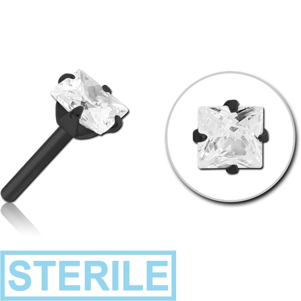 STERILE BLACK PVD COATED SURGICAL STEEL JEWELLED THREADLESS ATTACHMENT - SQUARE
