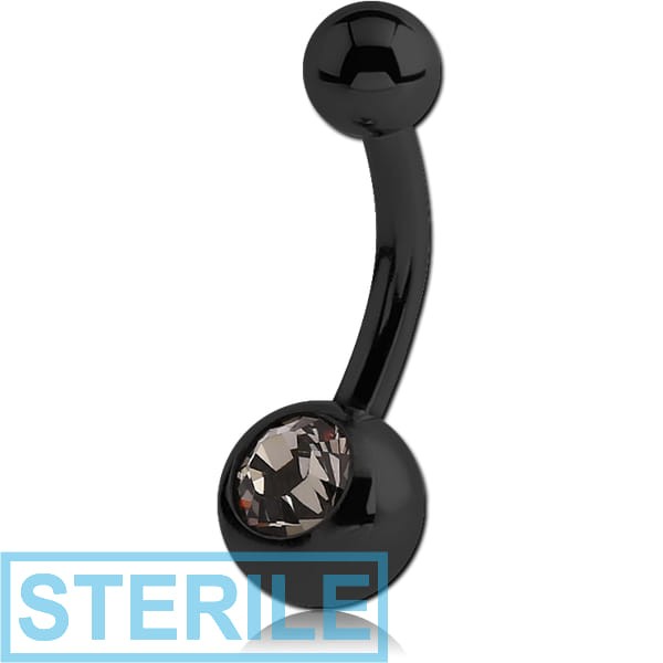 STERILE BLACK PVD COATED SURGICAL STEEL JEWELLED MINI NAVEL BANANA