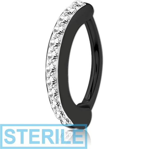 STERILE BLACK PVD COATED SURGICAL STEEL CRYSTALINE JEWELLED BELLY CLICKER