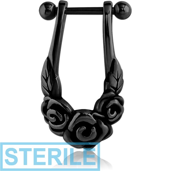 STERILE BLACK PVD COATED SURGICAL STEEL CARTILAGE SHIELD - ROSES