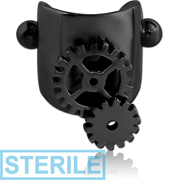 STERILE BLACK PVD COATED SURGICAL STEEL CARTILAGE SHIELD - STEAMPUNK