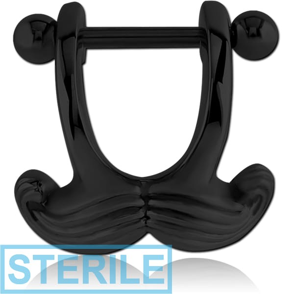 STERILE BLACK PVD COATED SURGICAL STEEL CARTILAGE SHIELD - MUSTACHE