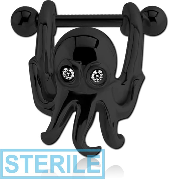 STERILE BLACK PVD COATED SURGICAL STEEL PREMIUM CRYSTAL JEWELLED CARTILAGE SHIELD - SQUID