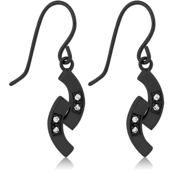 BLACK PVD COATED SURGICAL STEEL JEWELLED EARRINGS