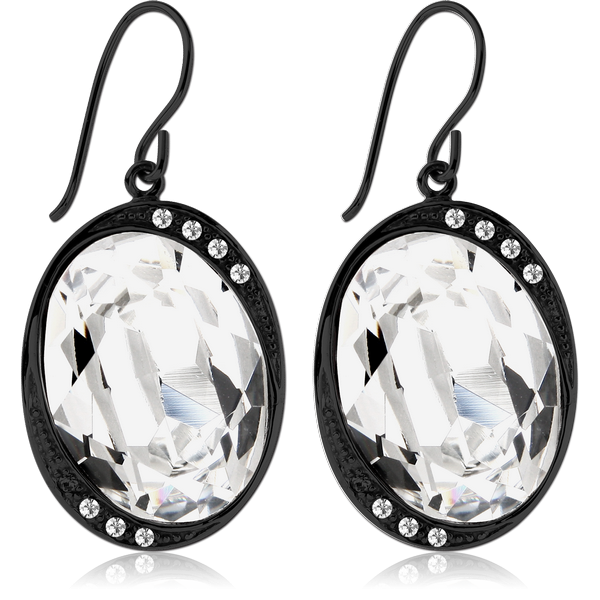 BLACK PVD COATED SURGICAL STEEL SWAROVSKI CRYSTALS JEWELLED EARRINGS