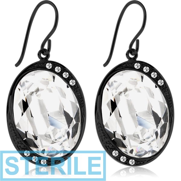STERILE BLACK PVD COATED SURGICAL STEEL JEWELLED EARRINGS