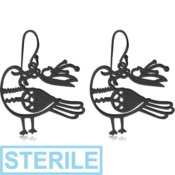 STERILE BLACK PVD COATED SURGICAL STEEL EARRINGS - BIRD