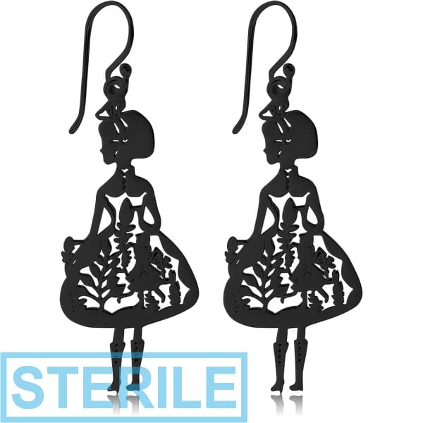 STERILE BLACK PVD COATED SURGICAL STEEL EARRINGS - LADY