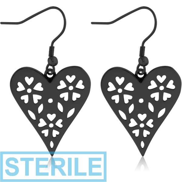 STERILE BLACK PVD COATED SURGICAL STEEL EARRINGS PAIR