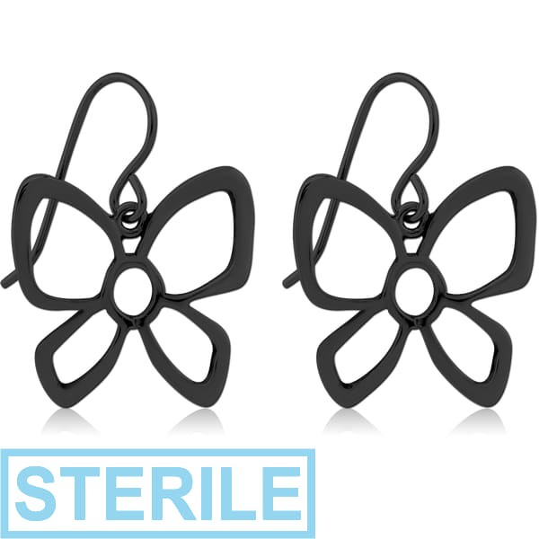 STERILE BLACK PVD COATED SURGICAL STEEL EARRINGS PAIR - BIG BUTTERFLY