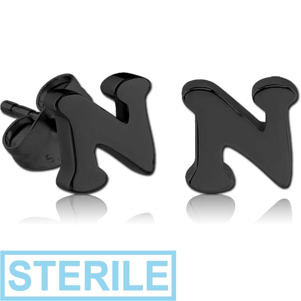 STERILE BLACK PVD COATED SURGICAL STEEL EAR STUDS PAIR - N