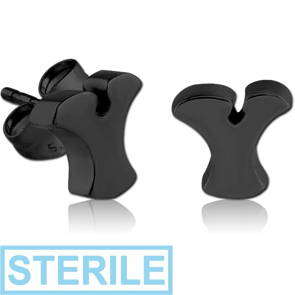 STERILE BLACK PVD COATED SURGICAL STEEL EAR STUDS PAIR - Y