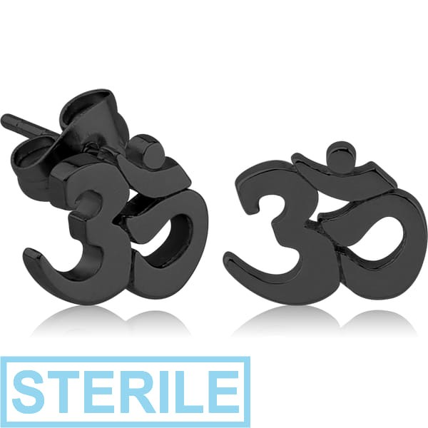 STERILE BLACK PVD COATED SURGICAL STEEL EAR STUDS PAIR - OMKAR