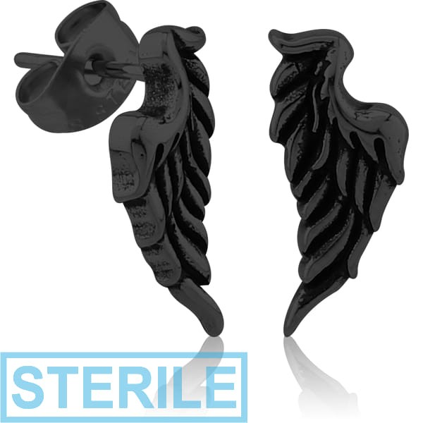 STERILE BLACK PVD COATED SURGICAL STEEL EAR STUDS PAIR - WING