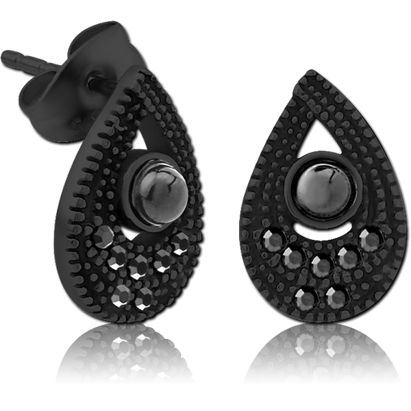 BLACK PVD COATED SURGICAL STEEL JEWELLED EAR STUDS
