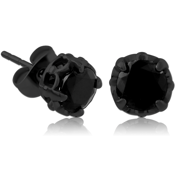 BLACK PVD COATED SURGICAL SURGICAL STEEL JEWELLED EAR STUDS PAIR - FLEUR DE LIS