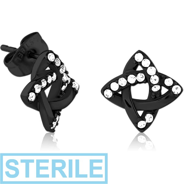 STERILE BLACK PVD COATED SURGICAL STEEL JEWELLED EAR STUDS PAIR