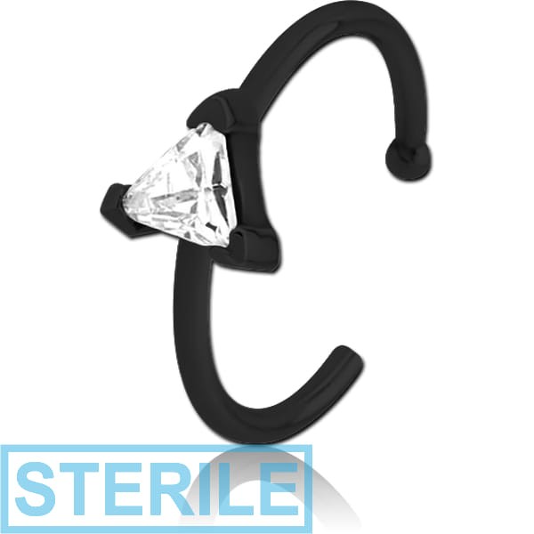 STERILE BLACK PVD COATED SURGICAL STEEL JEWELLED OPEN NOSE RING - TRIANGLE