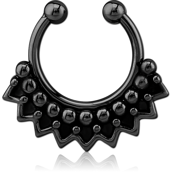 BLACK PVD COATED SURGICAL STEEL FAKE SEPTUM RING - DOTS AND CIRCLES