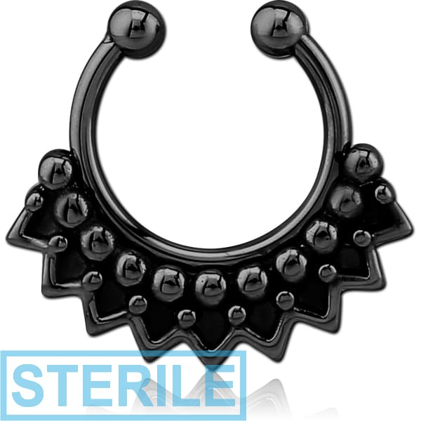 STERILE BLACK PVD COATED SURGICAL STEEL FAKE SEPTUM RING - DOTS AND CIRCLES