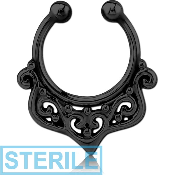 STERILE BLACK PVD COATED SURGICAL STEEL FAKE SEPTUM RING - FILIGREE