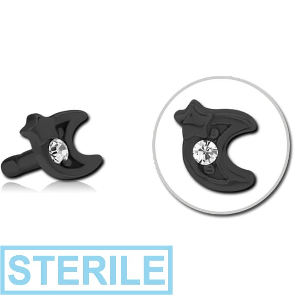 STERILE BLACK PVD COATED SURGICAL STEEL JEWELLED PUSH FIT ATTACHMENT FOR BIOFLEX INTERNAL LABRET - CRESCENT AND STAR