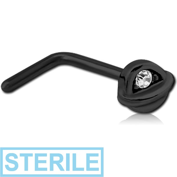 STERILE BLACK PVD COATED SURGICAL STEEL 90 DEGREE JEWELLED NOSE STUD