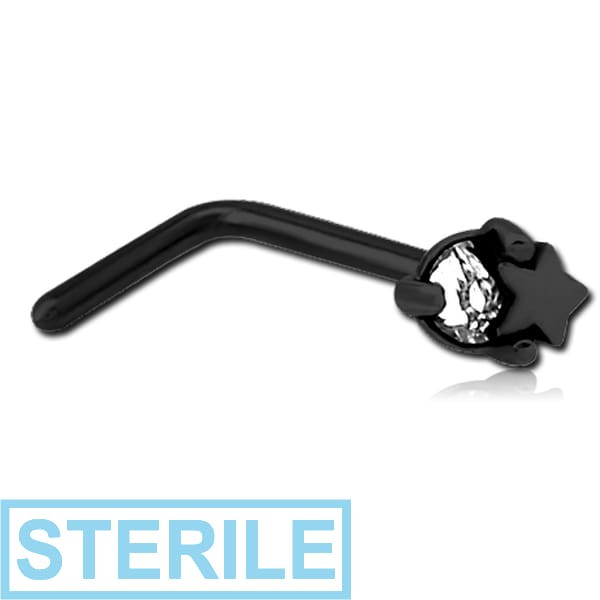 STERILE BLACK PVD COATED SURGICAL STEEL 90 DEGREE JEWELLED NOSE STUD
