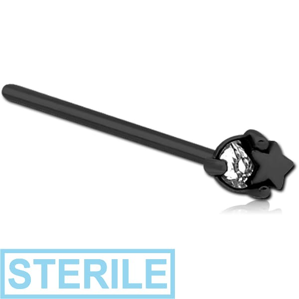 STERILE BLACK PVD COATED SURGICAL STEEL STRAIGHT JEWELLED NOSE STUD