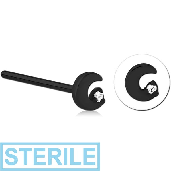 STERILE BLACK PVD COATED SURGICAL STEEL STRAIGHT JEWELLED NOSE STUD