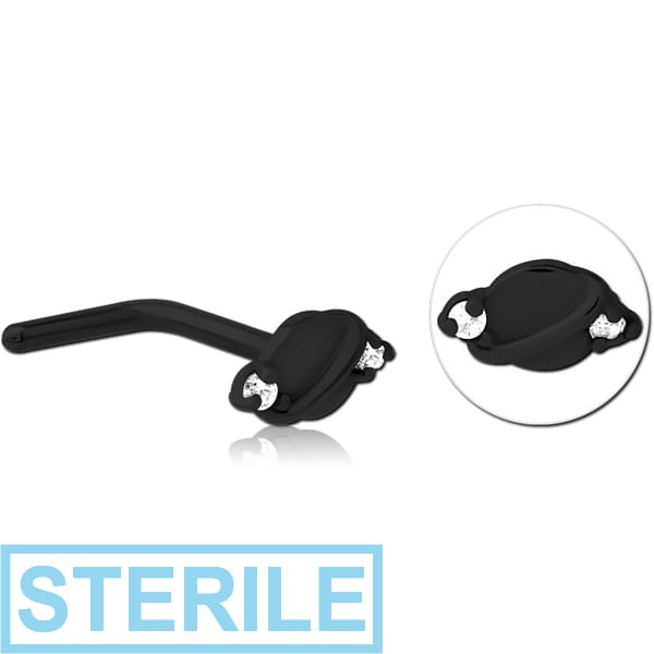 STERILE BLACK PVD COATED SURGICAL STEEL 90 DEGREE JEWELLED NOSE STUD