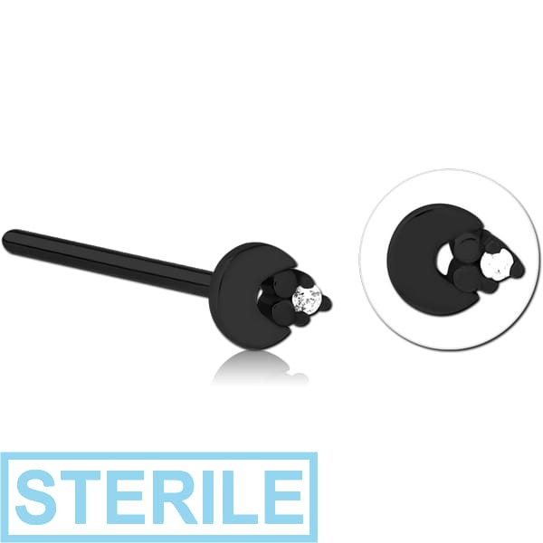 STERILE BLACK PVD COATED SURGICAL STEEL STRAIGHT JEWELLED NOSE STUD