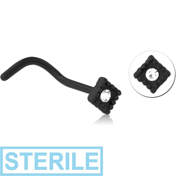 STERILE BLACK PVD COATED SURGICAL STEEL JEWELLED NOSE STUDS