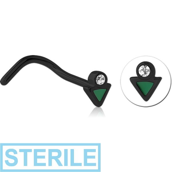 STERILE BLACK PVD COATED SURGICAL STEEL JEWELLED NOSE STUDS