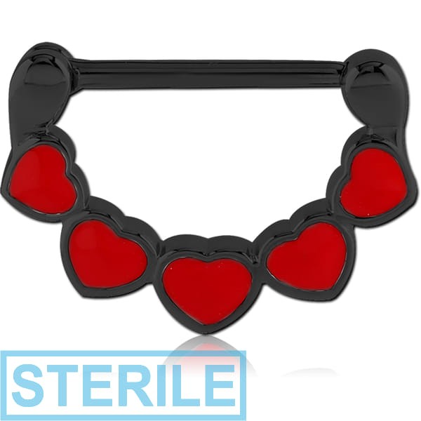 STERILE BLACK PVD COATED SURGICAL STEEL NIPPLE CLICKER - HEARTS