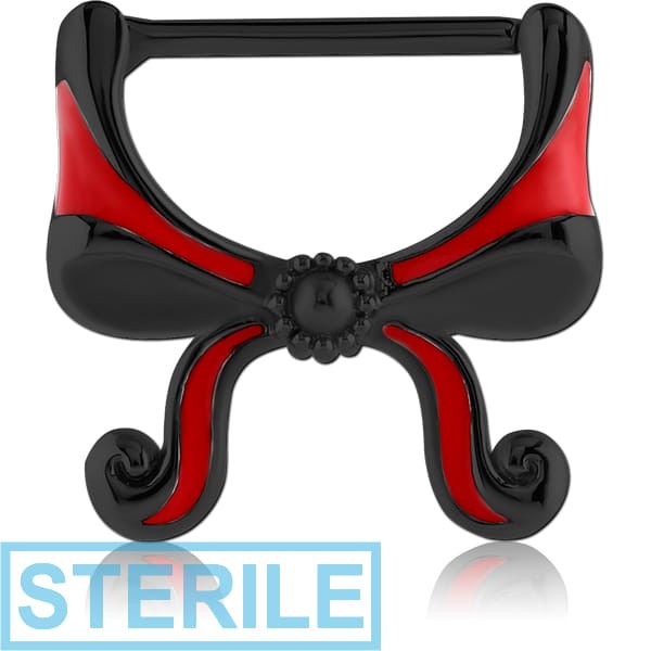 STERILE BLACK PVD COATED SURGICAL STEEL NIPPLE CLICKER - FANCY BOW TIE