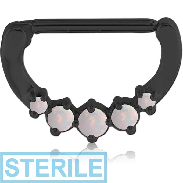 STERILE BLACK PVD COATED SURGICAL STEEL SYNTHETIC OPAL NIPPLE CLICKER