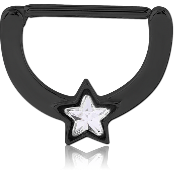 BLACK PVD COATED SURGICAL STEEL JEWELLED NIPPLE CLICKER - STAR