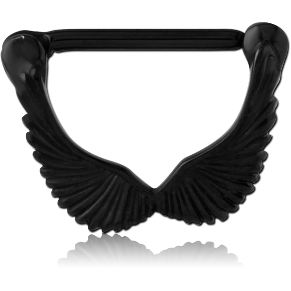 BLACK PVD COATED SURGICAL STEEL NIPPLE CLICKER - WINGS