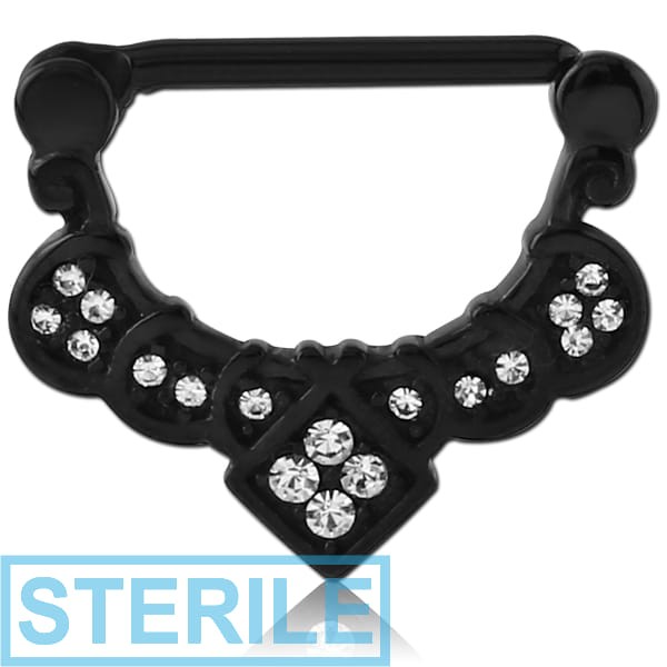 STERILE BLACK PVD COATED SURGICAL STEEL JEWELLED NIPPLE CLICKER - FILIGREE