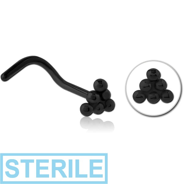 STERILE BLACK PVD COATED SURGICAL STEEL CURVED NOSE STUD