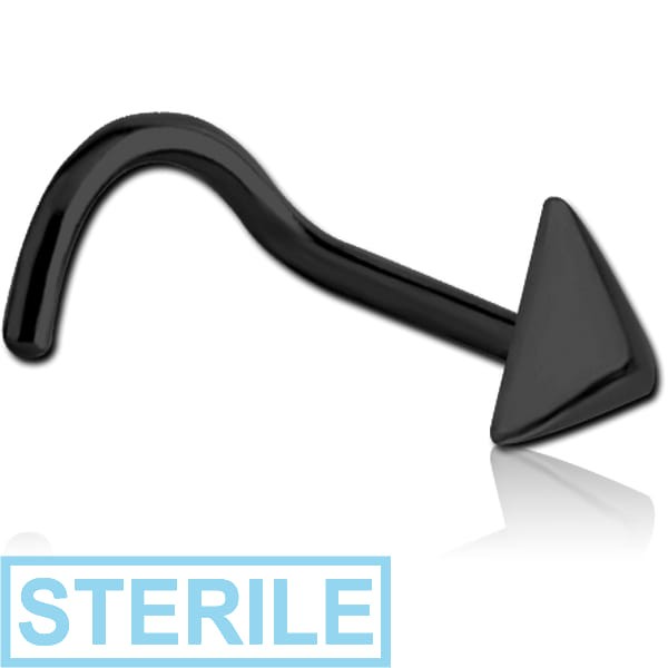 STERILE BLACK PVD COATED SURGICAL STEEL CURVED NOSE STUD - 3D TRIANGLE