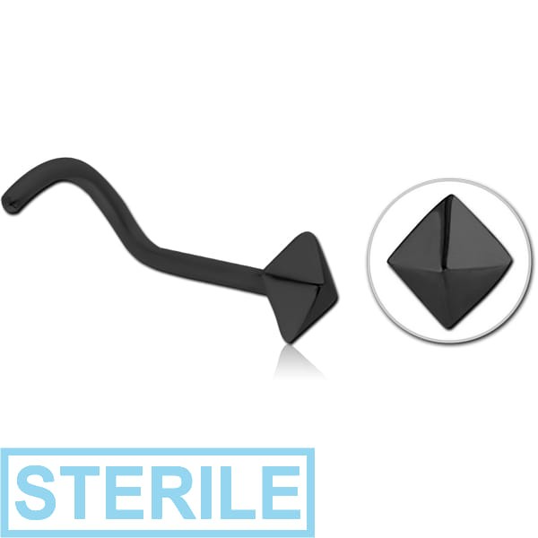 STERILE BLACK PVD COATED SURGICAL STEEL CURVED NOSE STUD - PYRAMID