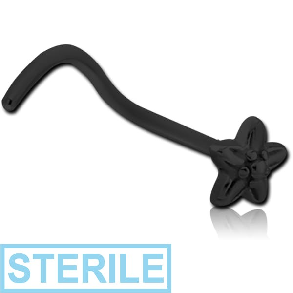 STERILE BLACK PVD COATED SURGICAL STEEL CURVED NOSE STUD - FLOWER
