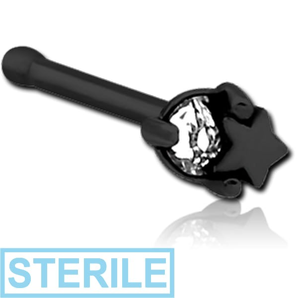 STERILE BLACK PVD COATED SURGICAL STEEL JEWELLED NOSE BONE