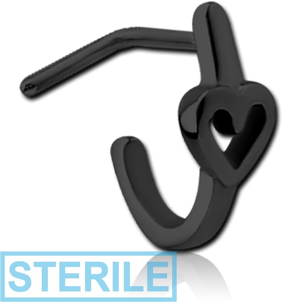 STERILE BLACK PVD COATED SURGICAL STEEL 90 DEGREE WRAP AROUND NOSE STUD - HEART
