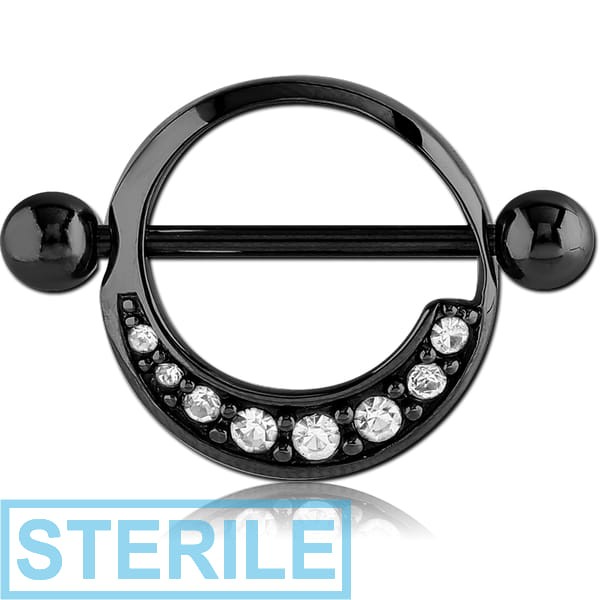 STERILE BLACK PVD COATED SURGICAL STEEL JEWELLED NIPPLE SHIELD - ROUND